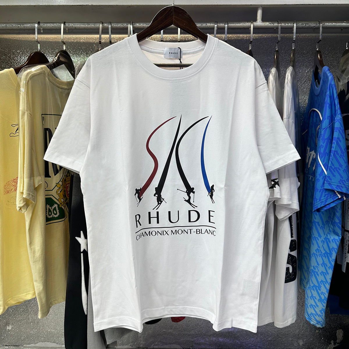 Rhude T Shirts Ski Print Cotton Short Sleeve Men and Women