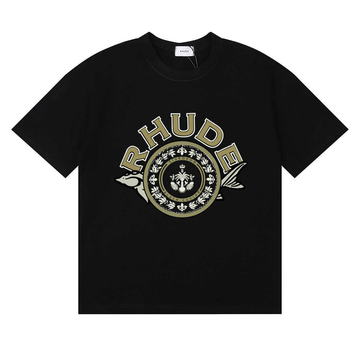 Rhude T Shirts Sturgeon Caviar Printed Cotton Short Sleeves Men and Women