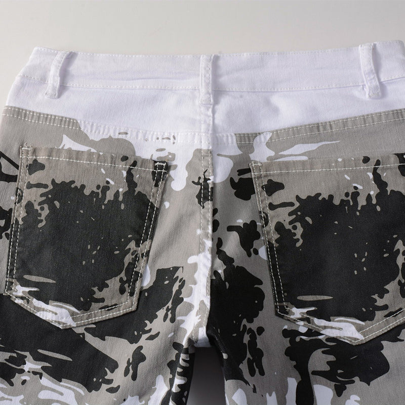 Mens Fashion Jeans White camouflage 5602#