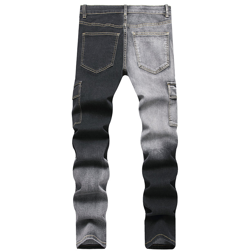 Mens Fashion Jeans Black and gray color blocking 5706#