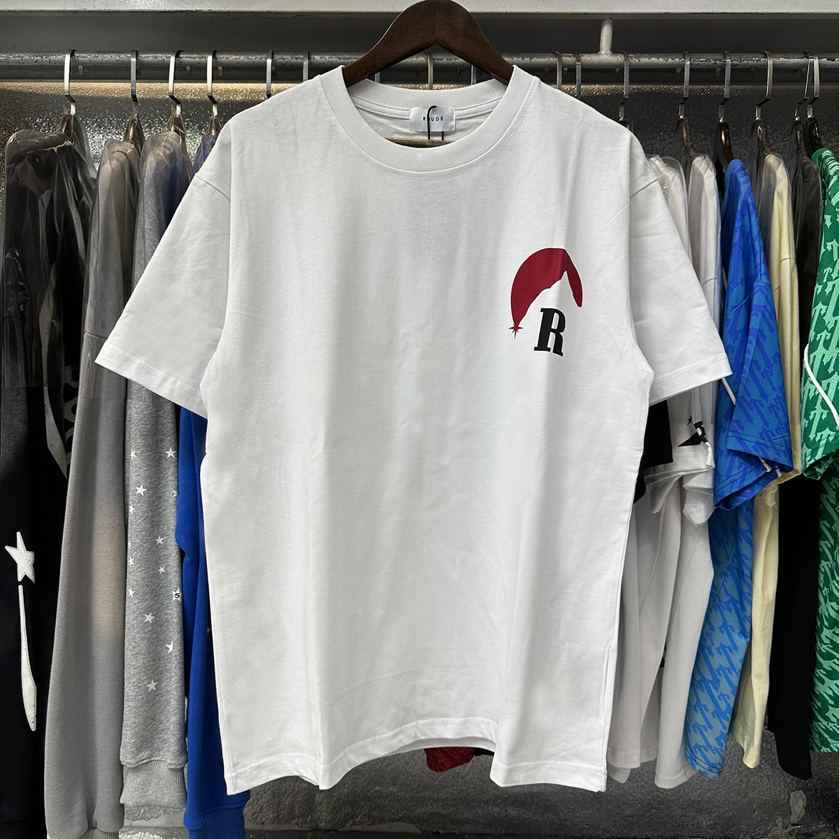 Rhude T Shirts Red Sunset Print Cotton Casual Short Sleeve Men and Women