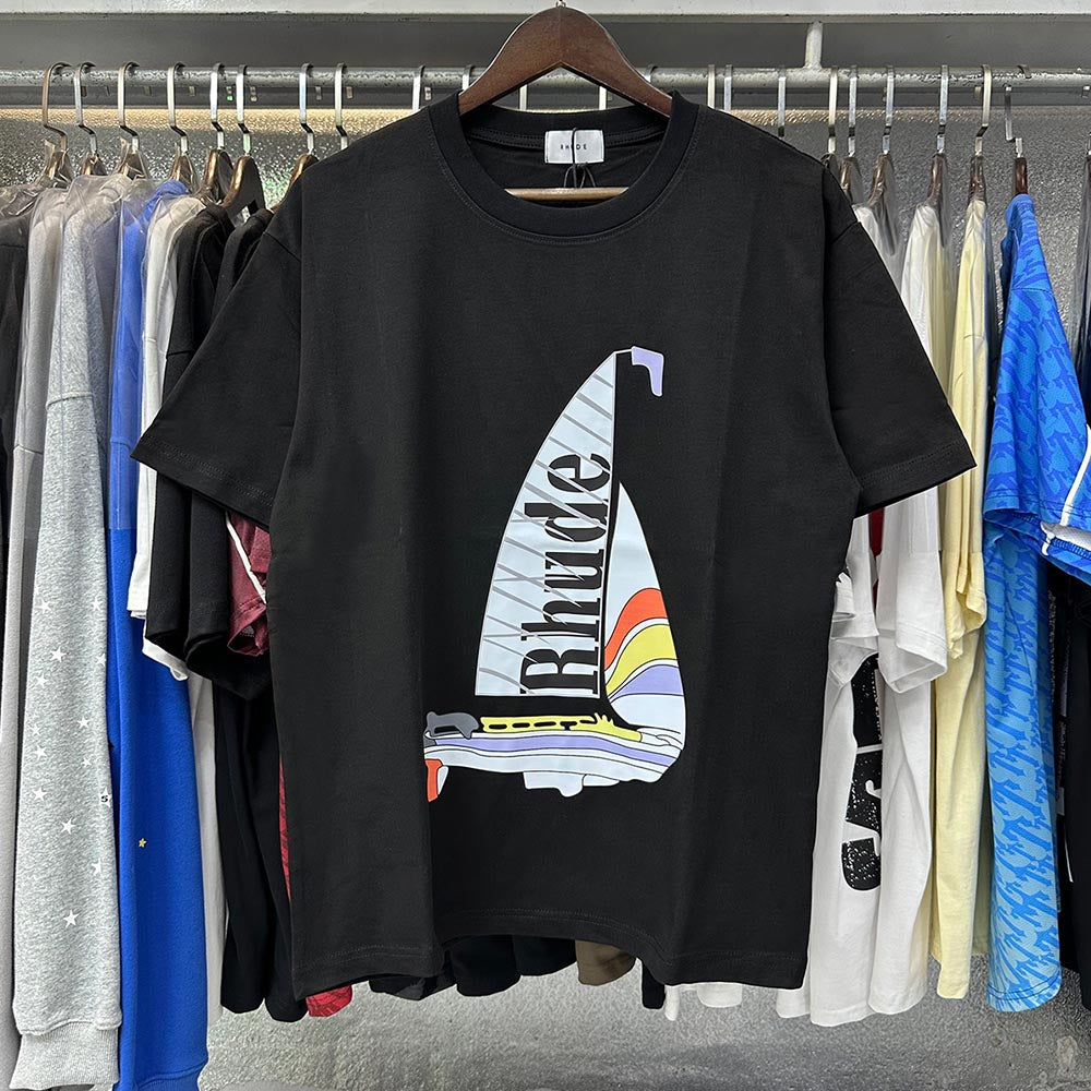 Rhude T Shirts Sailing Printed Cotton Casual Short Sleeves Men and Women