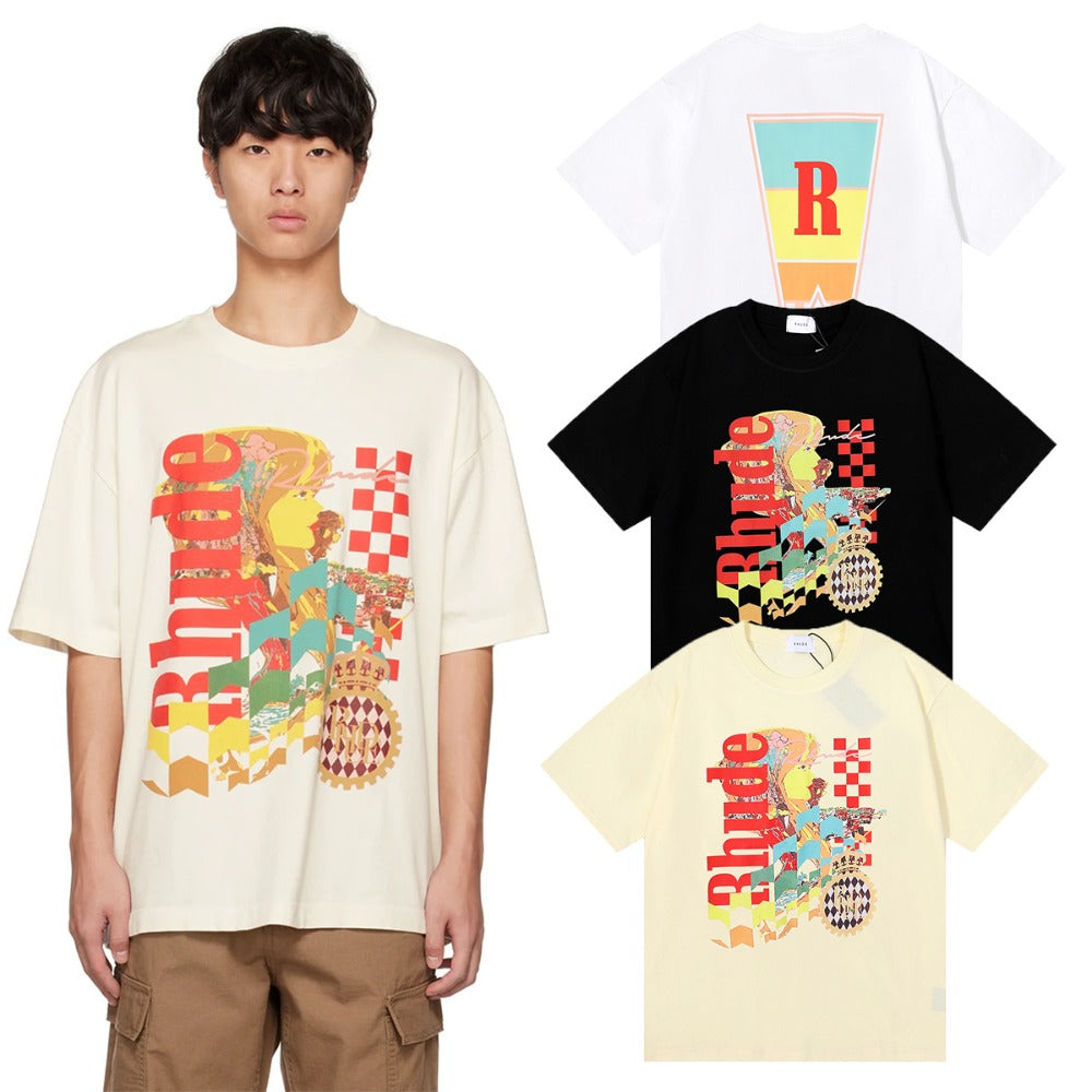 Rhude T Shirts Cotton Short Sleeves Loose Men and Women