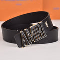 Amiri Belt black plain texture Golden deer logo