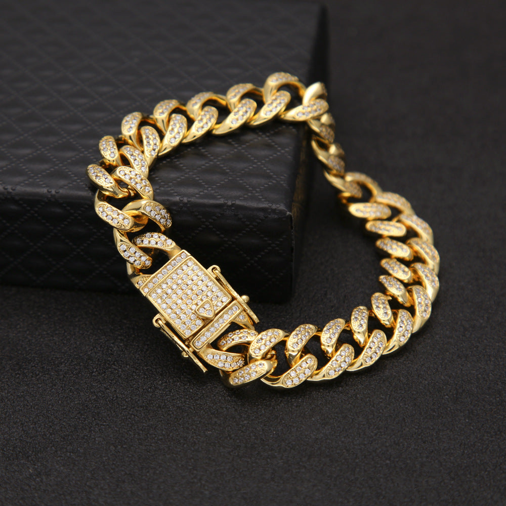 Bracelet Hip Hop Bracelet Full Diamond Gold Cuban Bracelet Spectrum St. Valentine's