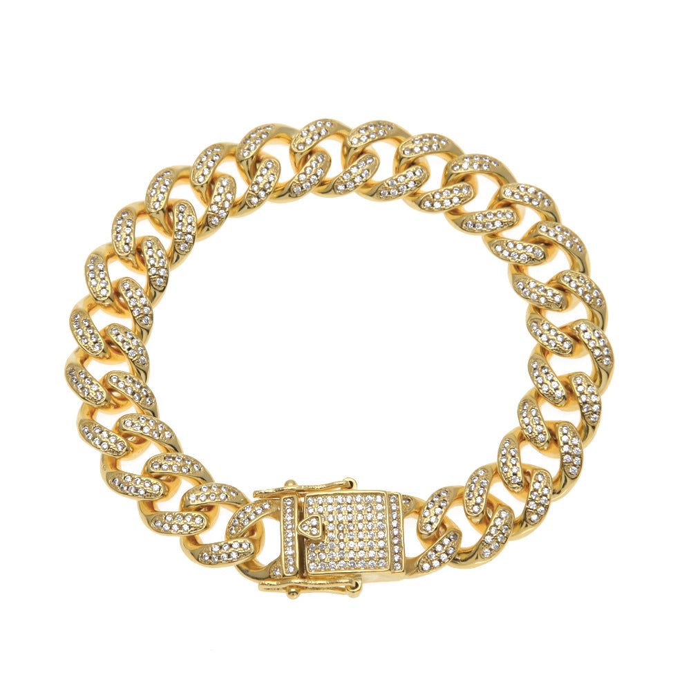 Bracelet Hip Hop Bracelet Full Diamond Gold Cuban Bracelet Spectrum St. Valentine's