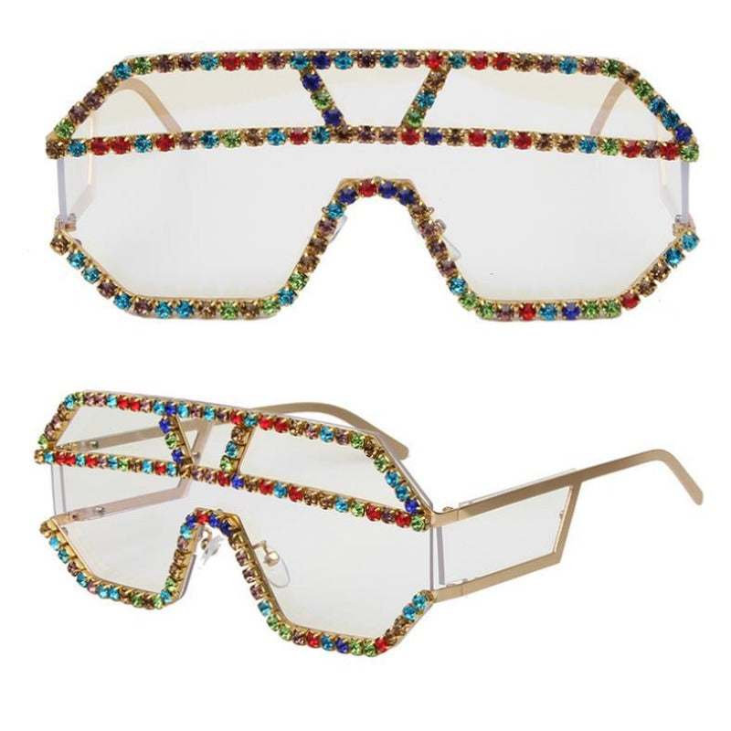 Trendy punk glasses one-piece rhinestones