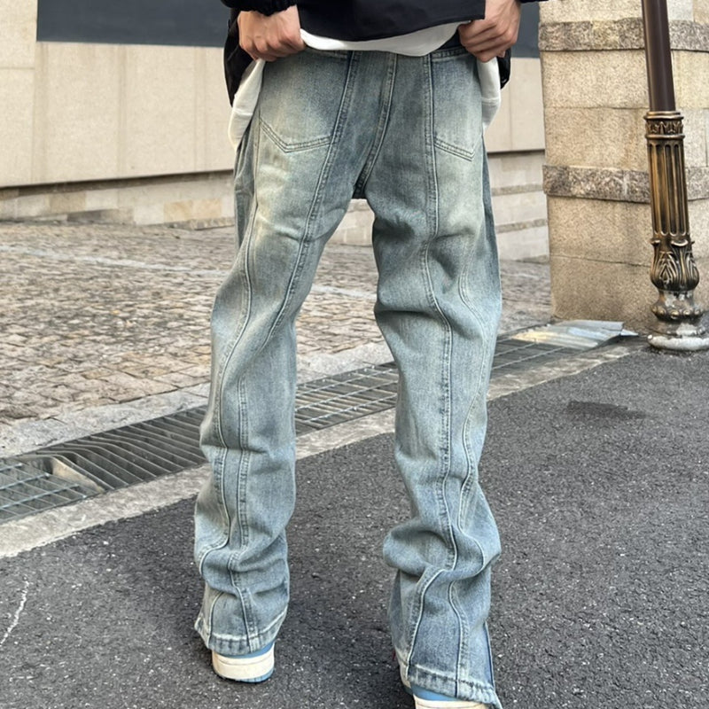 Men Jeans Washed Leg Zipper Men's and Women's Jeans Loose Oversize Straight-Leg Trousers