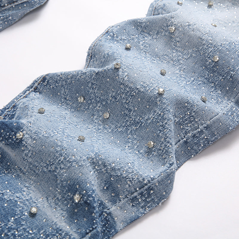 Mens Fashion Jeans rhinestones Wide-leg pants 5722#