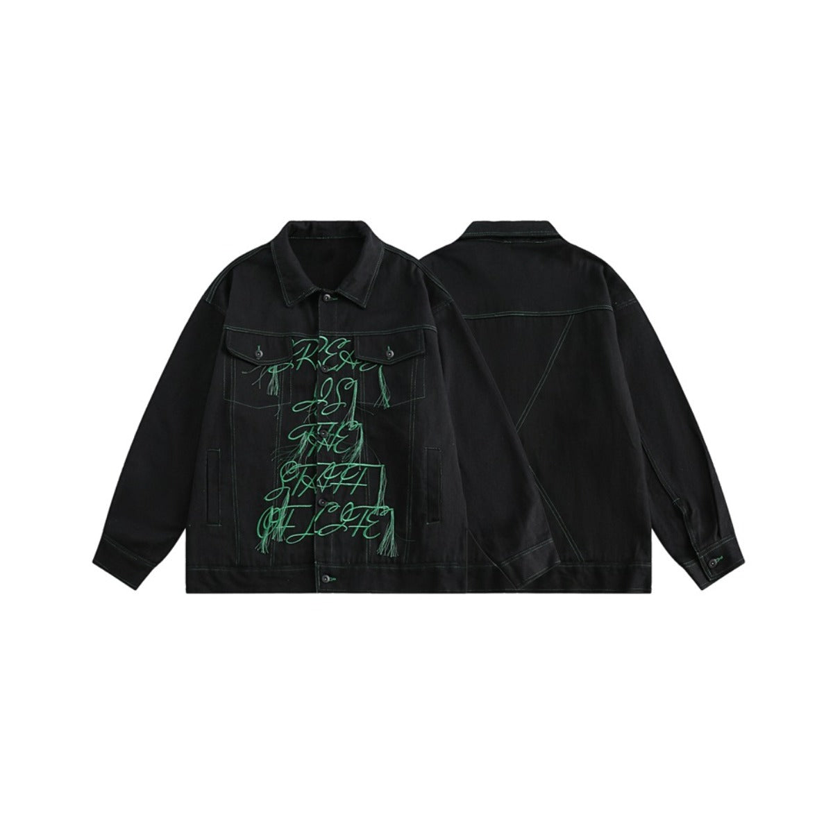 Unisex Jacket Vintage Embroidered Frock in Black Denim Jacket