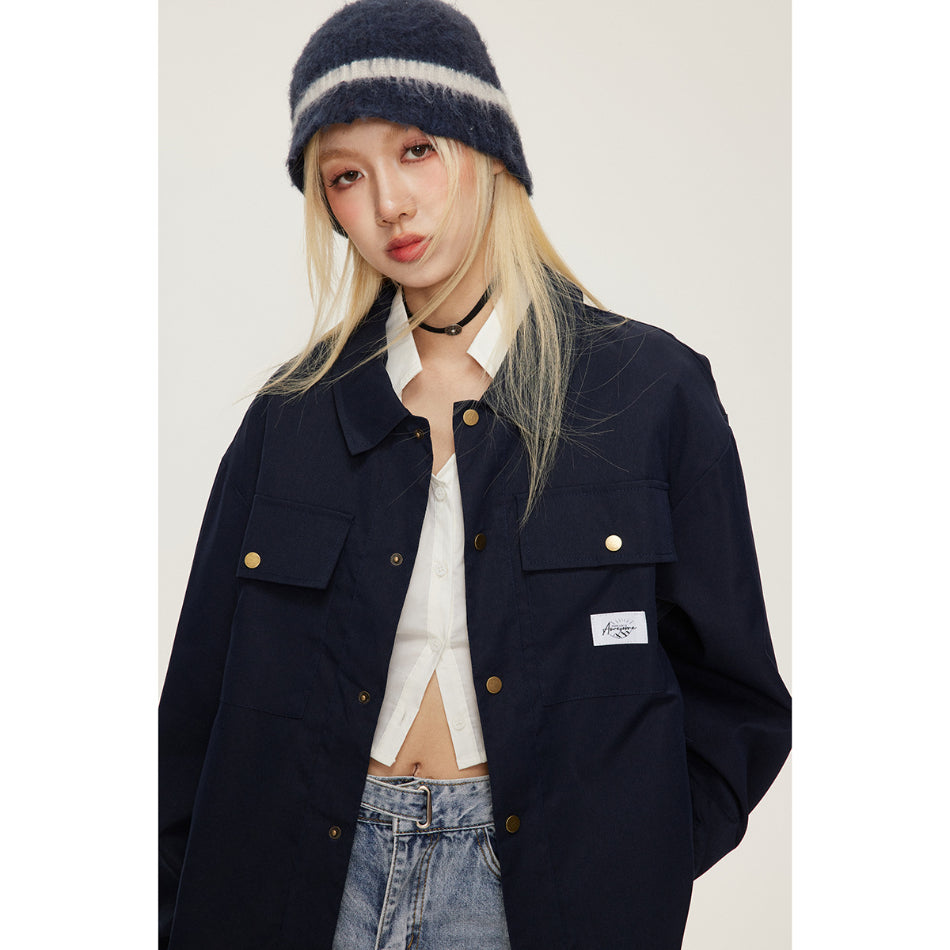Unisex Jacket Vintage Coat Loose Casual Polo Collar Workwear Jacket