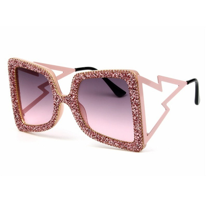 Trendy punk glasses diamond square frame uv protection