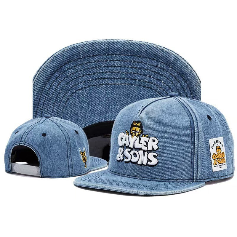 Trendy flat brimmed snapback hats cowboy cartoon cat adjustable