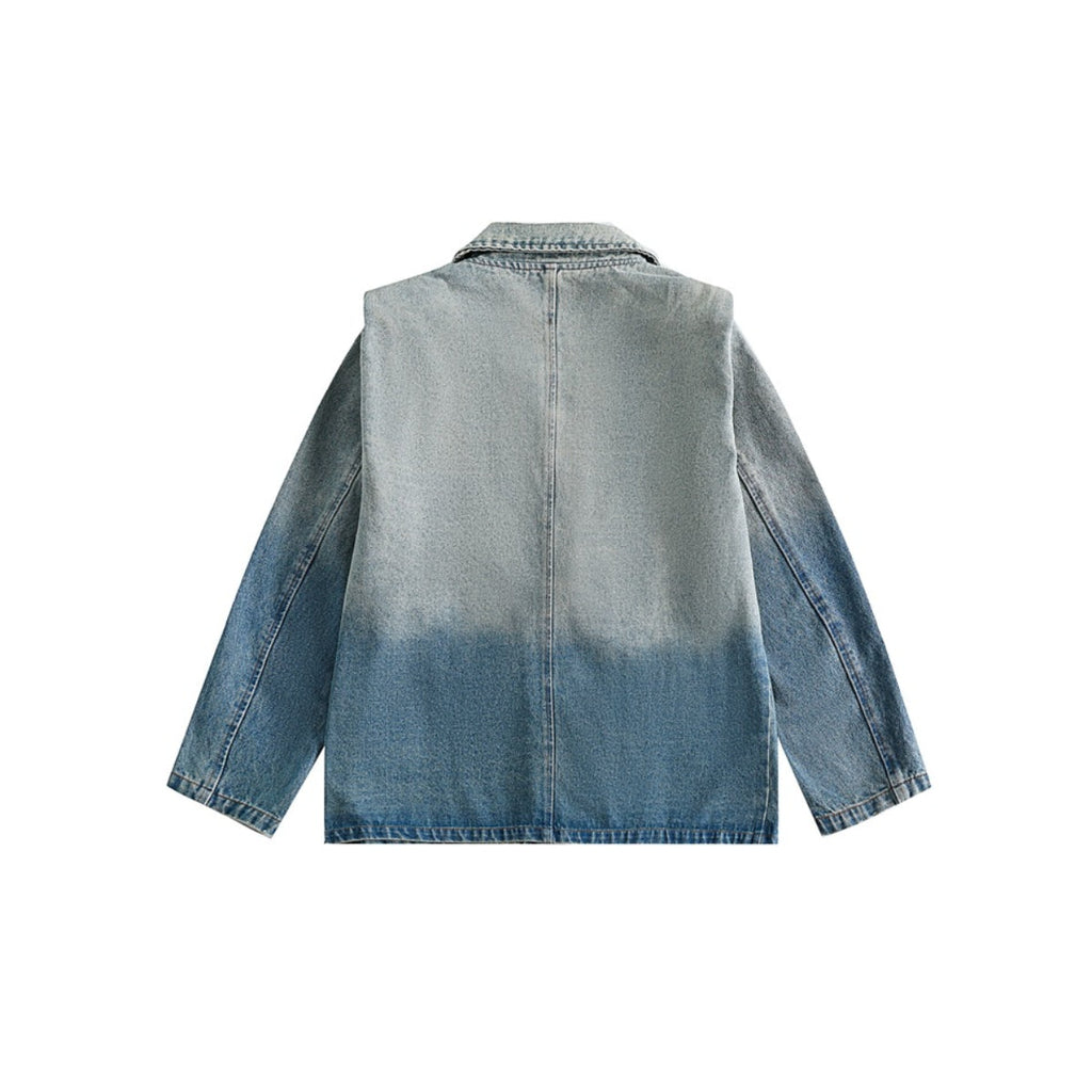 Unisex Jacket Washed Gradient Denim Jacket Men's and Women's Lapel Denim Coat