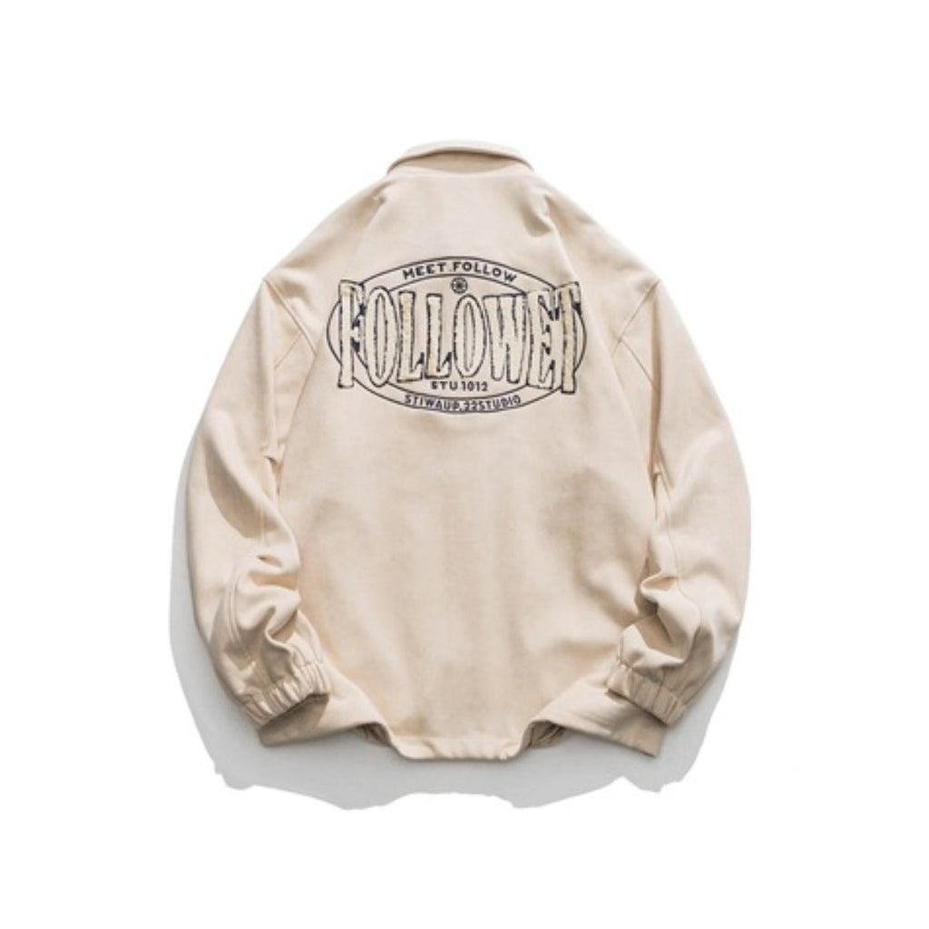 Unisex Jacket Vintage Embroidered Jacket Men's and Women's Loose Casual Suede Coach Jacket