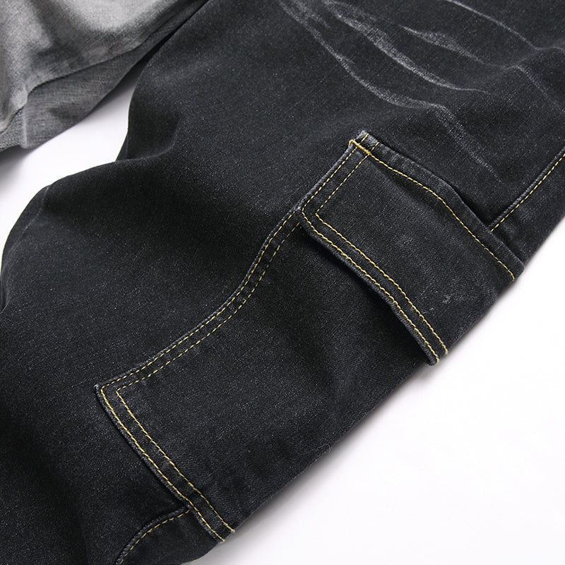 Mens Fashion Jeans Black and gray color blocking 5706#