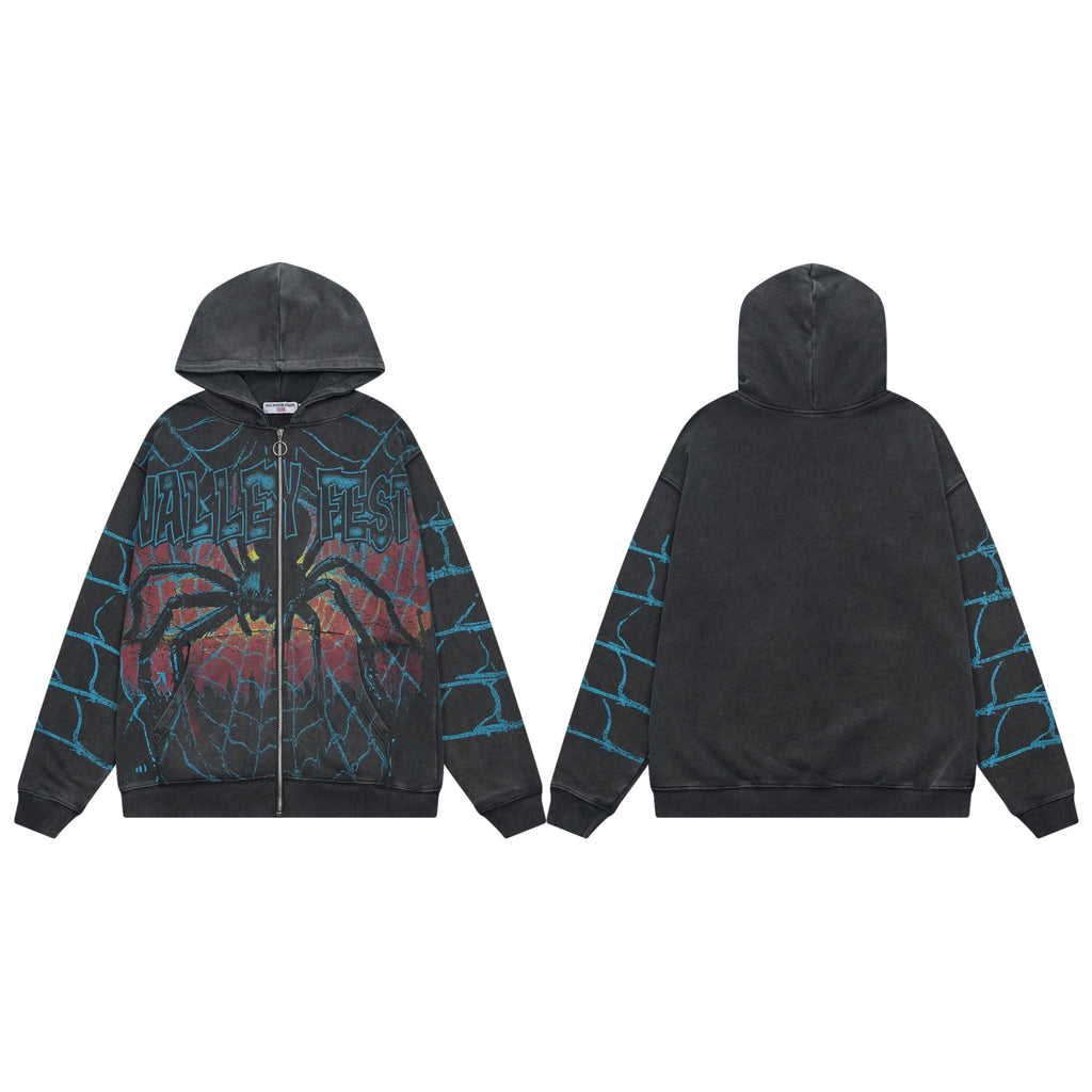 Valeforever Vale Hoodie Spider Web Print Cardigan
