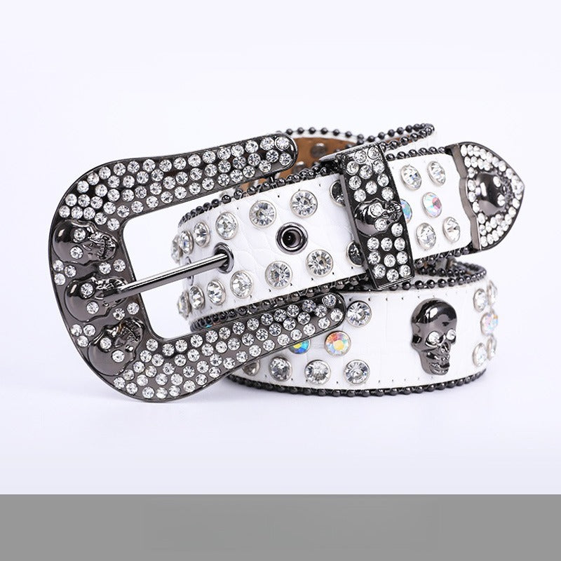 Hip-hop punk rhinestone belt y2k skull