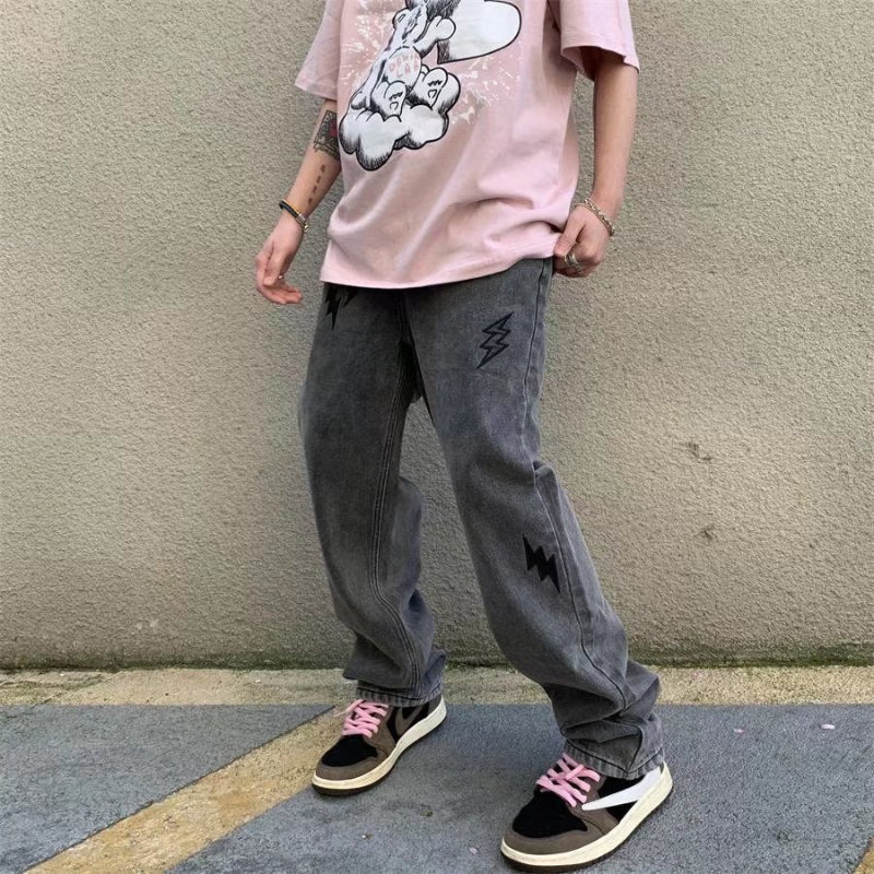 Men Jeans Spring and Autumn Straight-Leg Pants Loose Wide Leg Pants