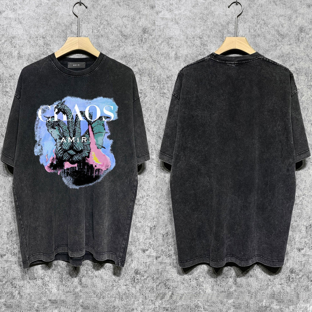 Amiri Washed Distressed T Shirt Printed Trendy Pure Cotton