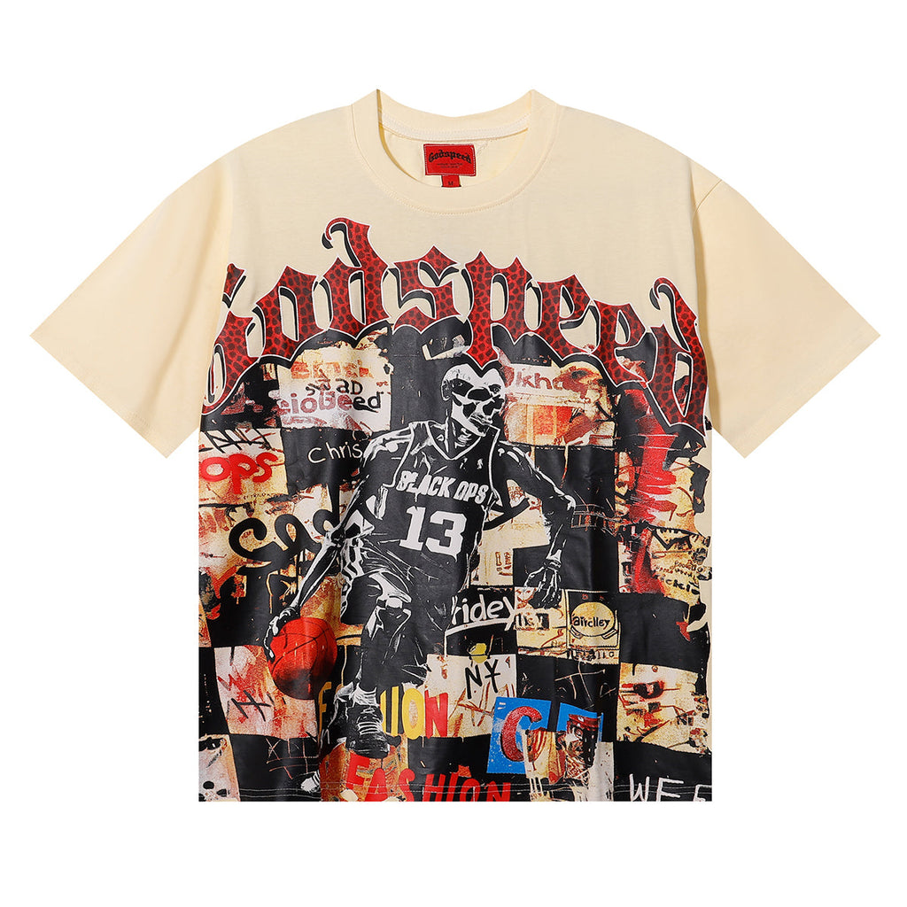 Godspeed T Shirts Basketball No. 13 Athlete Printed Cotton Crew Neck Short Sleeve Men and Women