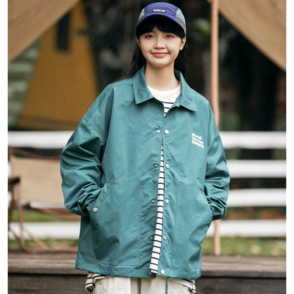 Unisex Jacket Casual Polo Collar Coat Loose Coach Jacket