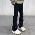 Men Jeans Black Buckle Jeans Baggy Straight Trousers