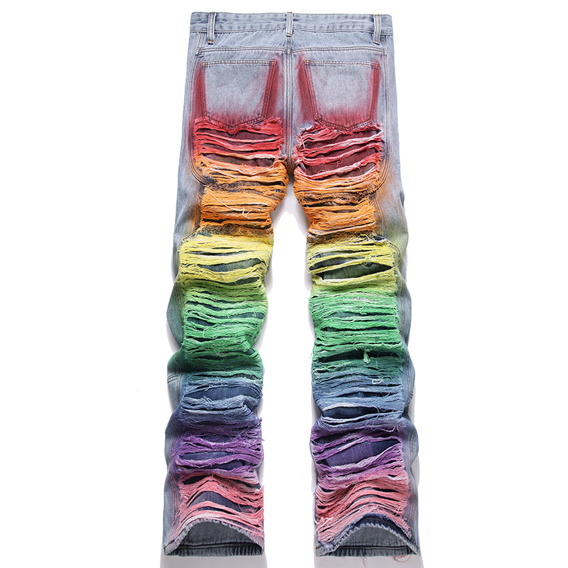 Mens Fashion Jeans Colorful Destructive Ribbons 5715#