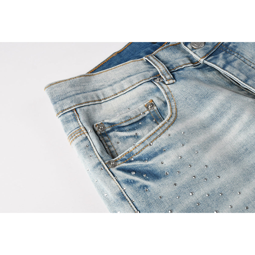 Mens trendy purple jeans, 100% cotton High Street Distressed