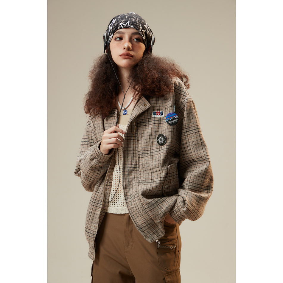 Unisex Jacket Plaid Coat Men's and Women's Spring and Autumn Jacket Top