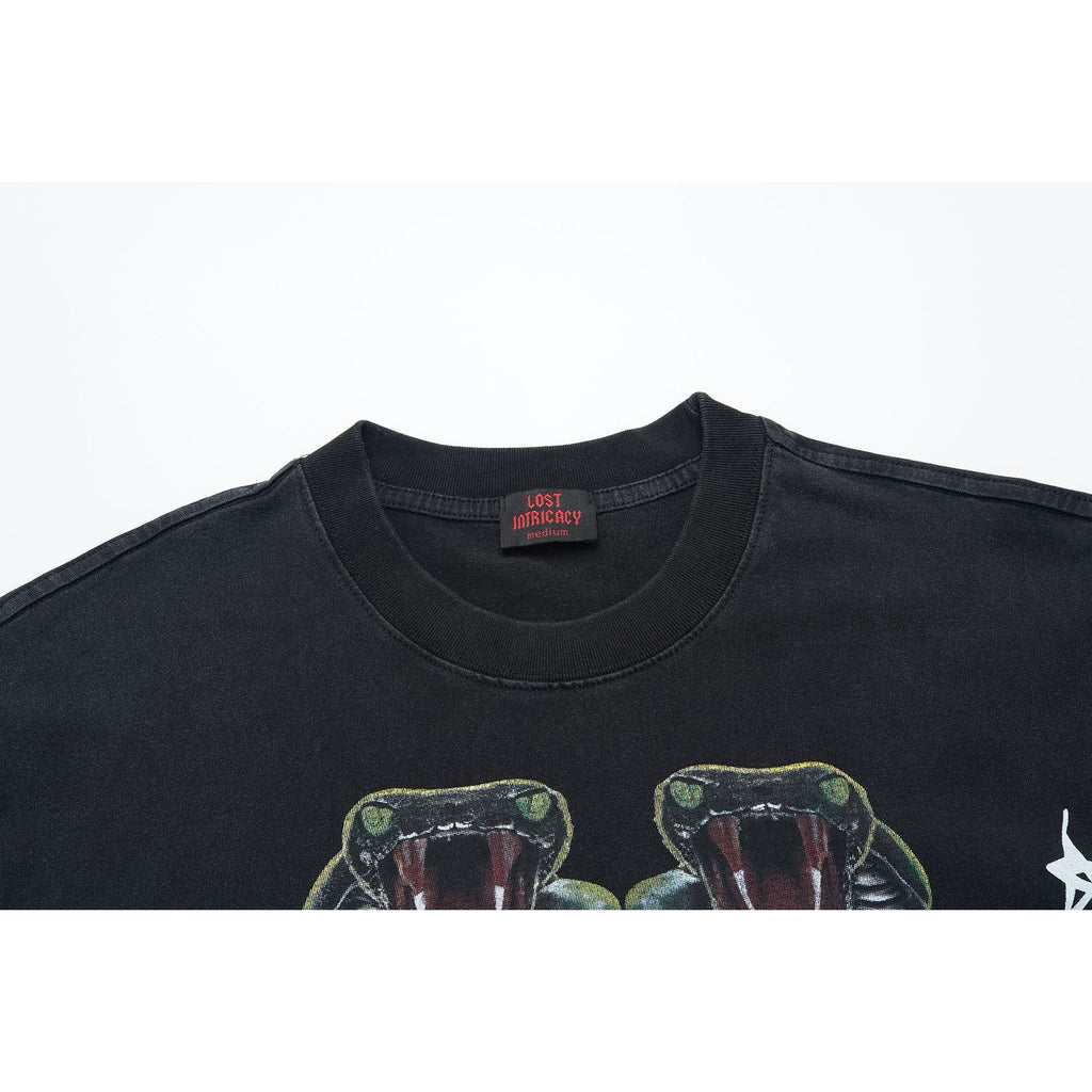 Lost Intricacy T-Shirt Medusa Snakehead Print Short Sleeve Wash