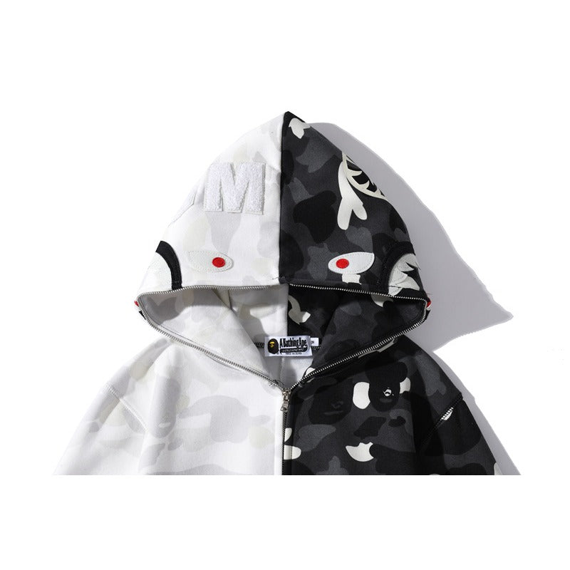 Bathing Ape Hoodie shark head black and white luminous color matching sweater