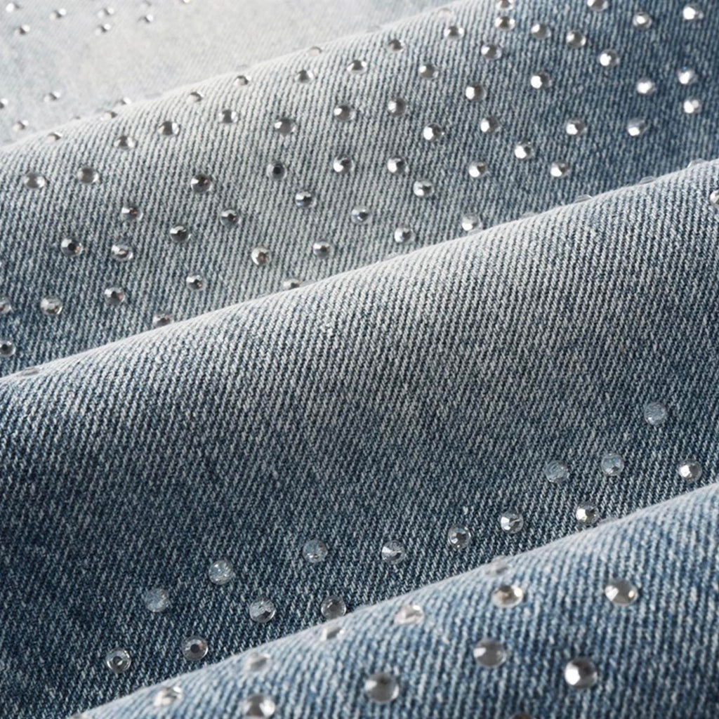 Mens trendy purple jeans, 100% cotton Jeans Rhinestones #9137