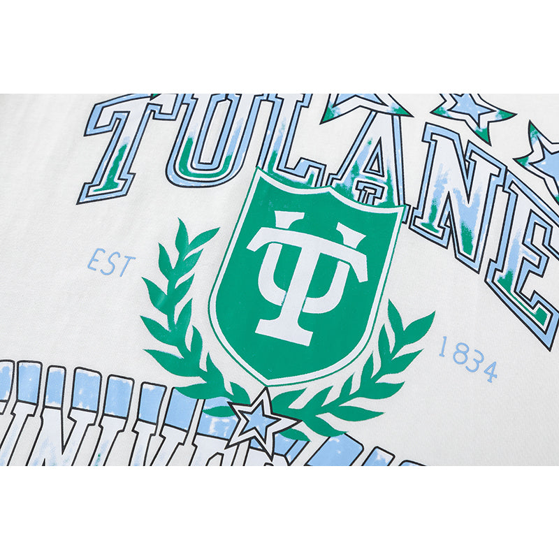 Travis Scott T Shirts x Mitchell x Ness Tulane Green Wave Hand-Drawn Short Sleeve