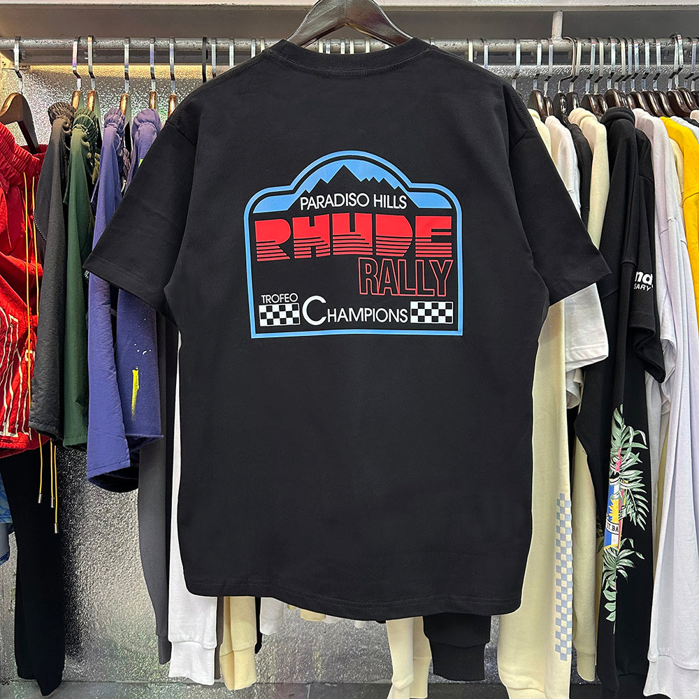 Rhude T Shirts Paradiso Rally Racing Short Sleeves Men and Women
