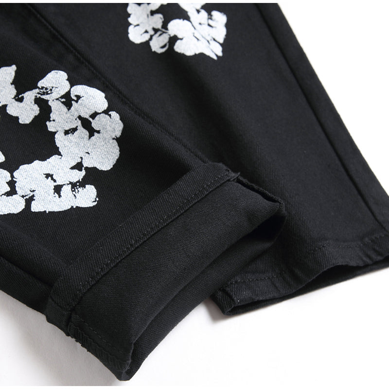 Mens Fashion Jeans White cotton flower 1322#