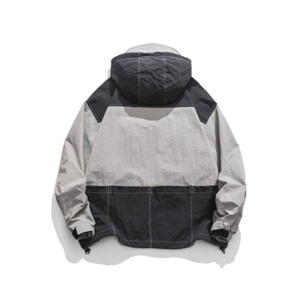 Unisex Jacket Retro Style Colorblock Hood Jacket Coat Loose Shell Jacket