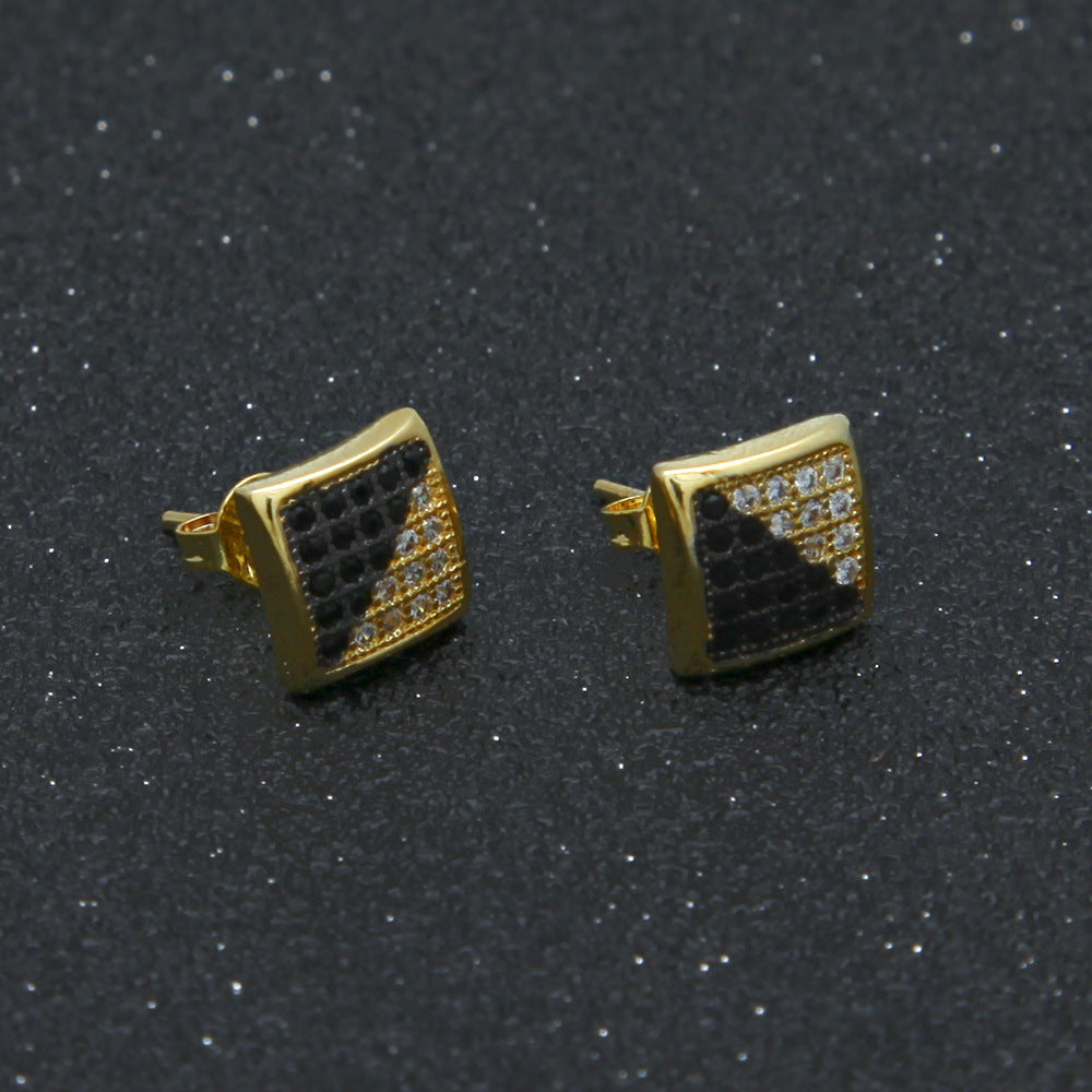 Earrings Hip Hop Zircon Square Earrings Spectrum