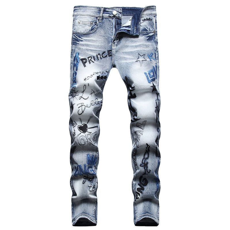 Mens Fashion Jeans Embroidered street graffiti 7118#