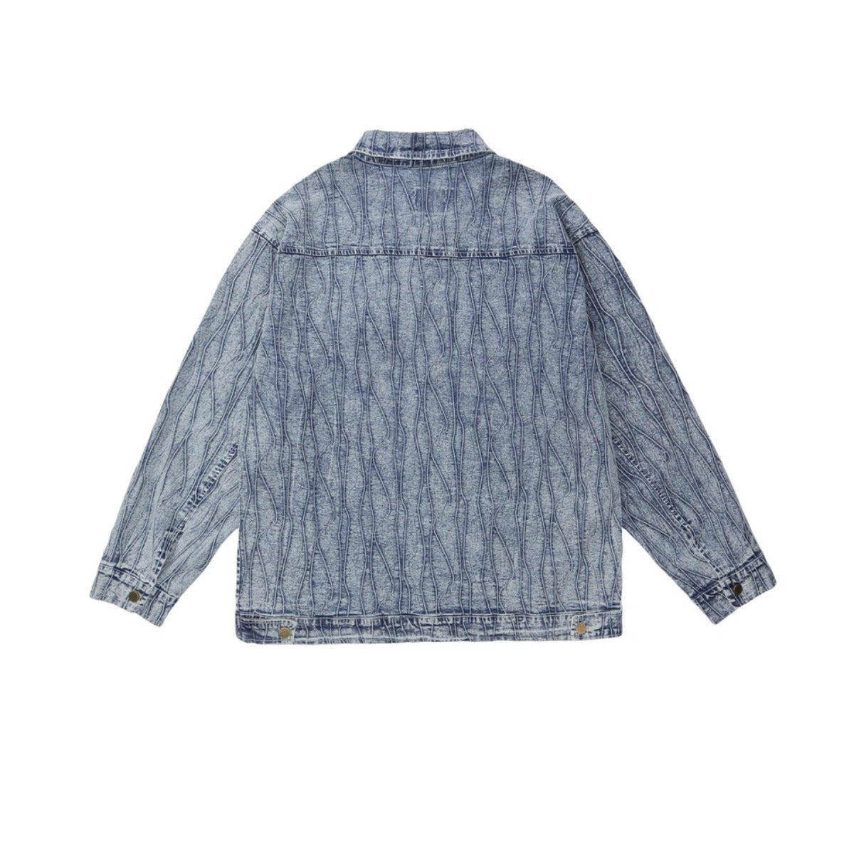 Unisex Jacket Wavy Jacquard Denim Jacket Men's and Women's Turn-down Collar Coat Denim Jacket