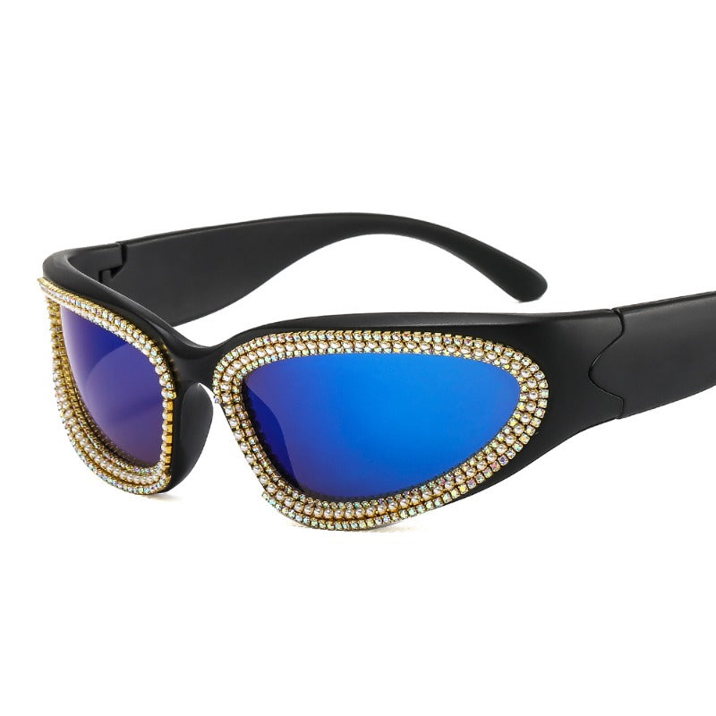 Trendy punk glasses diamond-encrusted uv protection