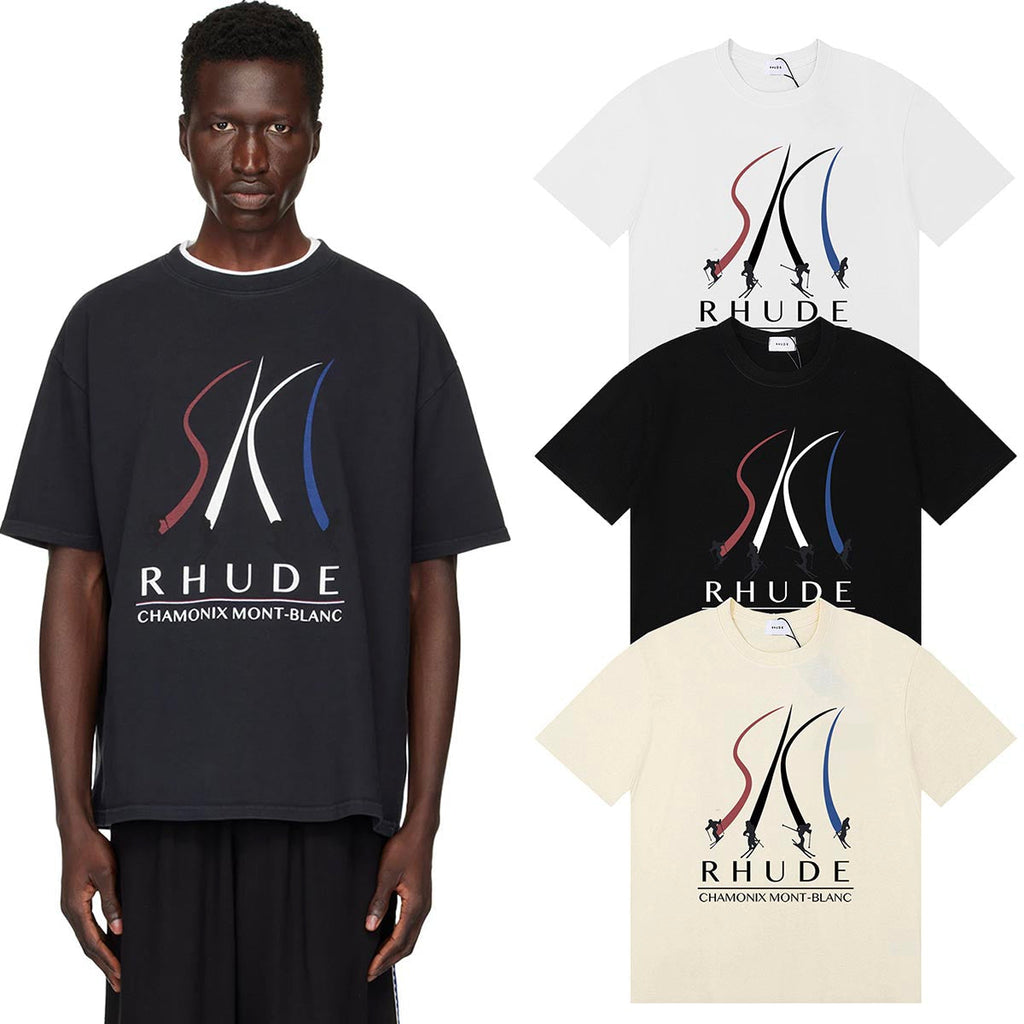 Rhude T Shirts Ski Print Cotton Short Sleeve Men and Women
