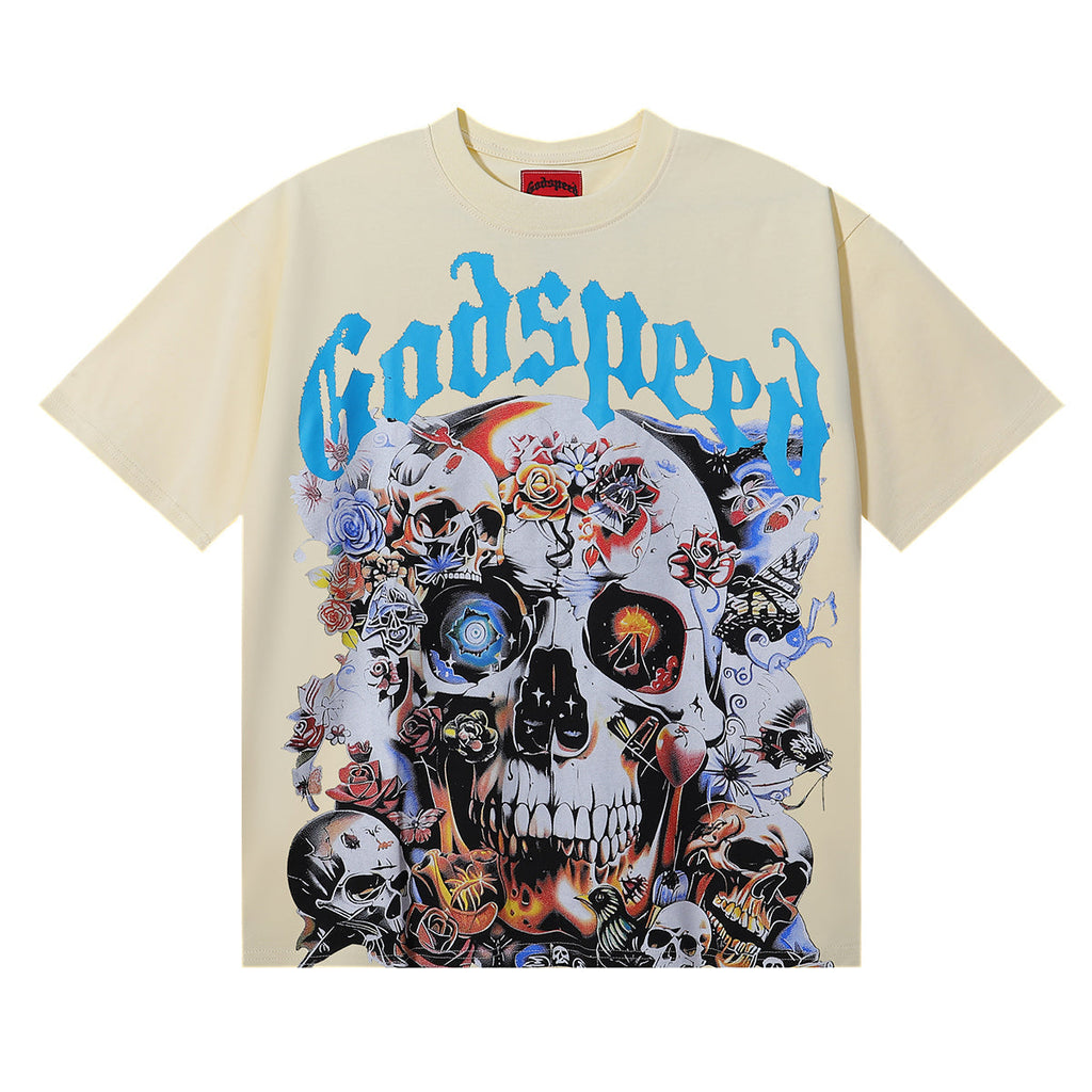 Godspeed t Shirts Skull Rose Printed Cotton Casual Short Sleeve Men and Women