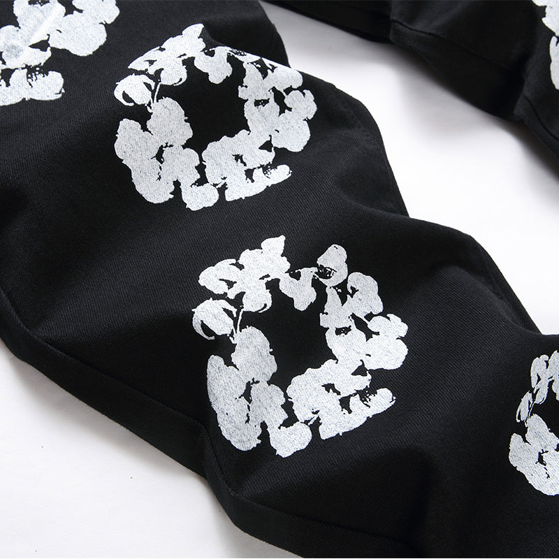Mens Fashion Jeans White cotton flower 1322#