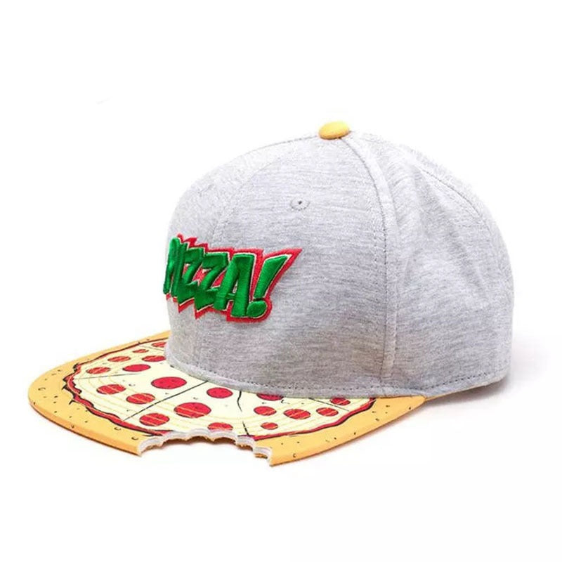 Trendy flat brimmed snapback hats notched gray pizza pizza
