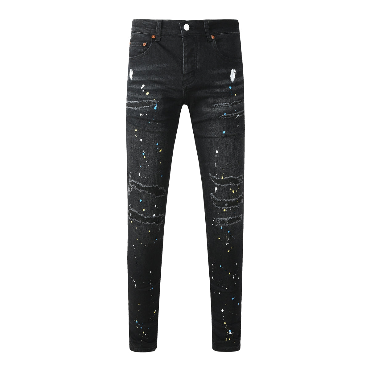 Mens trendy purple jeans, 100% cotton High Street Distressed