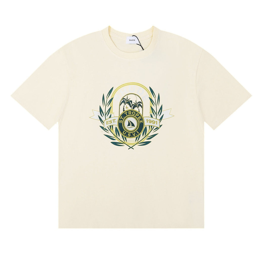 Rhude T Shirt Alphabet Coconut Racing Pattern Short Sleeve T-Shirt