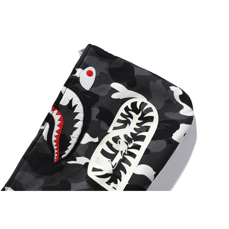 Bathing Ape Hoodie shark head black and white luminous color matching sweater