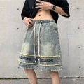 Men Jeans Denim Shorts Men's Washed-out Vintage Straight Wide Leg Pants