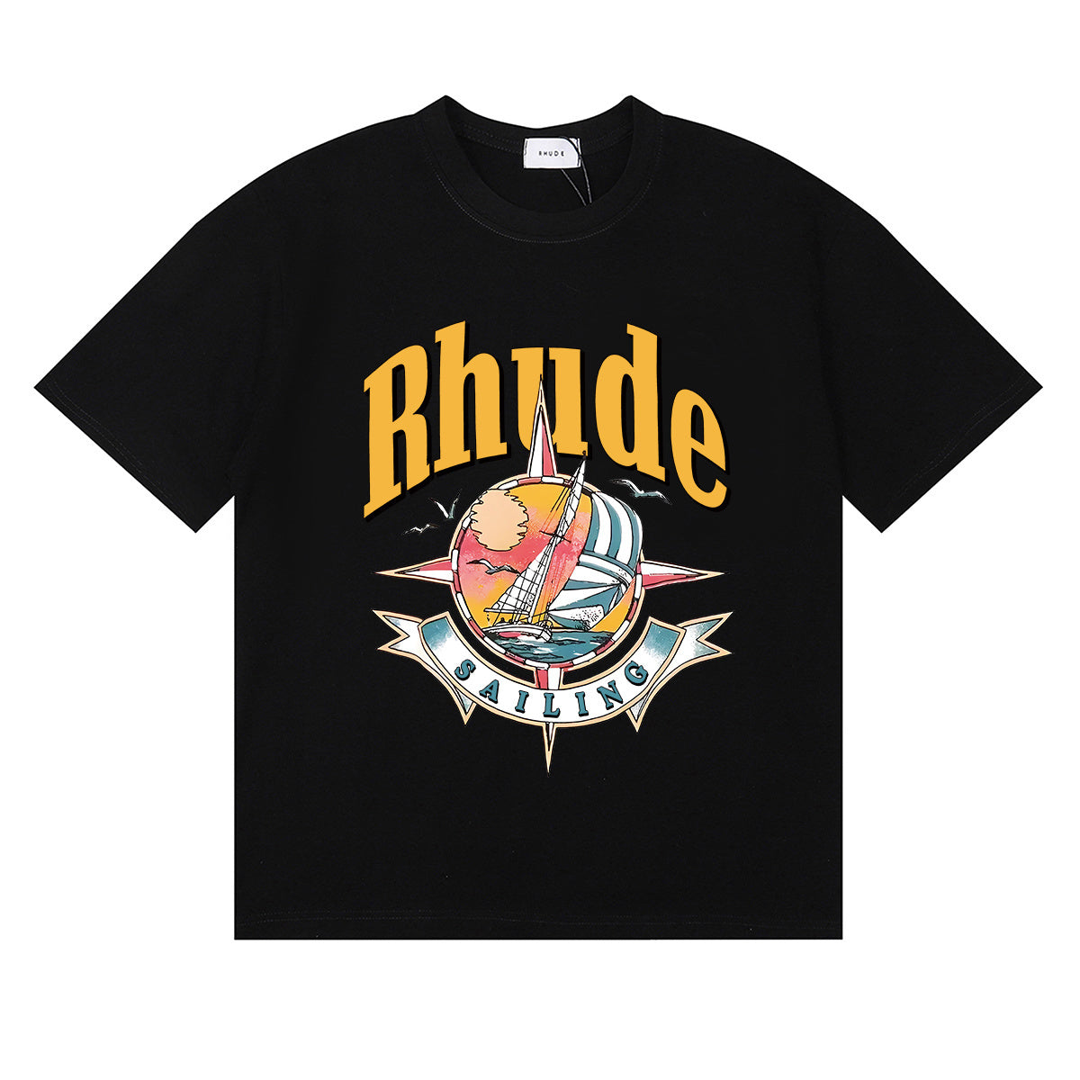 Rhude T Shirts Sailing Nautical Printing Cotton Casual Short Sleeves Men and Women